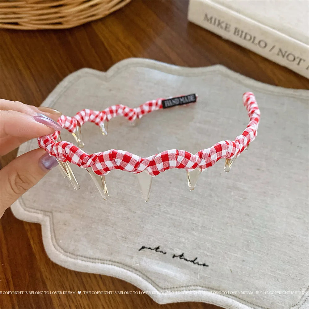 Retro Polka Dot Wave Headband Simple Korean Versatile Anti-slip Headband Sweet Elegant Women Hair Accessories Makeup Beauty Tool Quake gw red