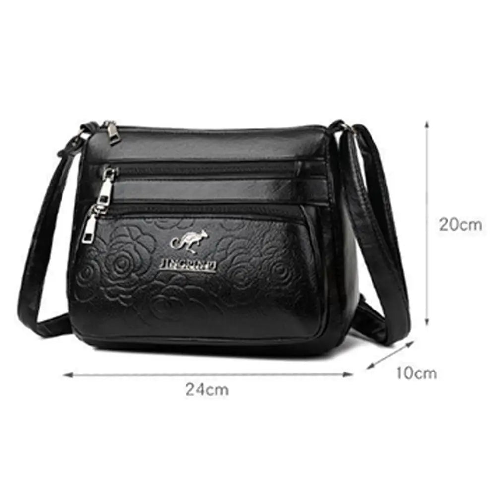 Elegant PU Leather Buying Vegetable Bag Large Capacity Black Middle-aged Mother's Bag Multi-layer Shoulder Messenger Bag Woman Quake