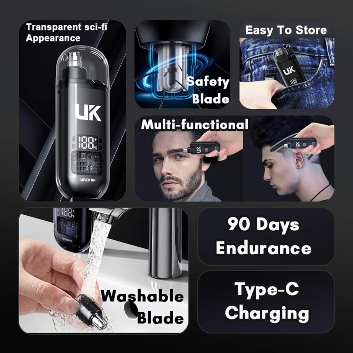 Portable Electric Nose Hair Trimmer Mini Pocket Nose Ears Hair Eyebrow Trimmer Men's Rechargeable Painless Clipper Quake