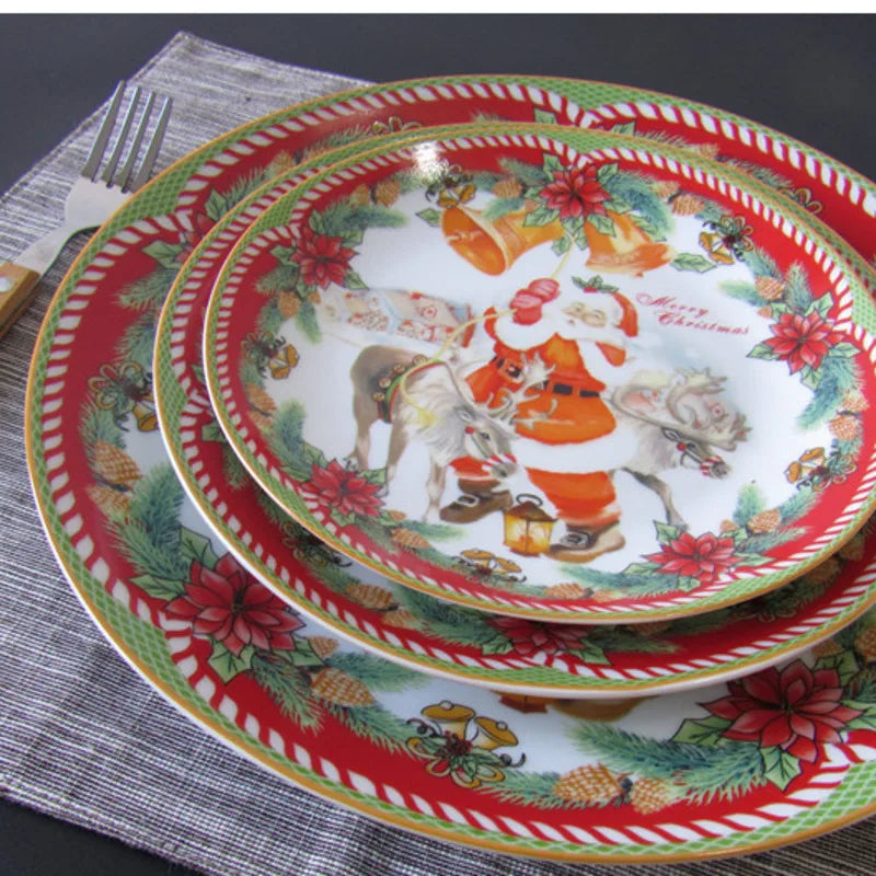 Christmas Ceramic Steak Plates Beef Dessert Dish Fruit Snack Cake Plate Tableware Quake