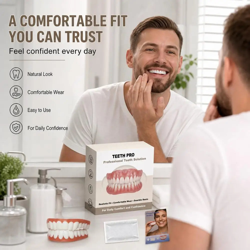 2026 New Soft Silicone Upper&Lower Dentures Comfort Realistic False Teeth Bright Smile Teeth Appliance for Adults Quake