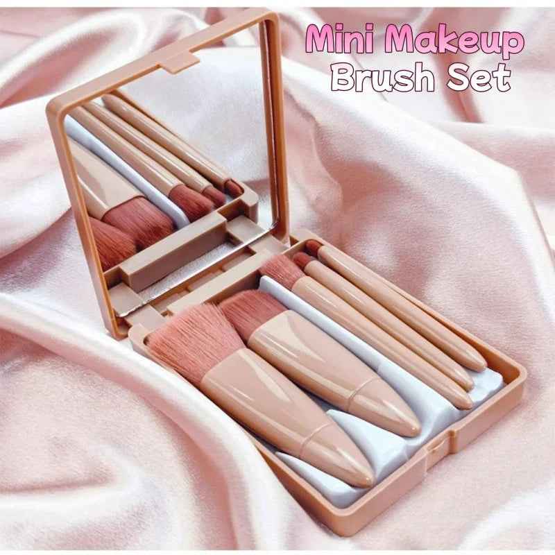 Portable Mini Makeup Brush Set With Mirror Foldable Travel Cosmetic Brushes Soft Synthetic Hair For Face Eyes Make Up Tool Quake