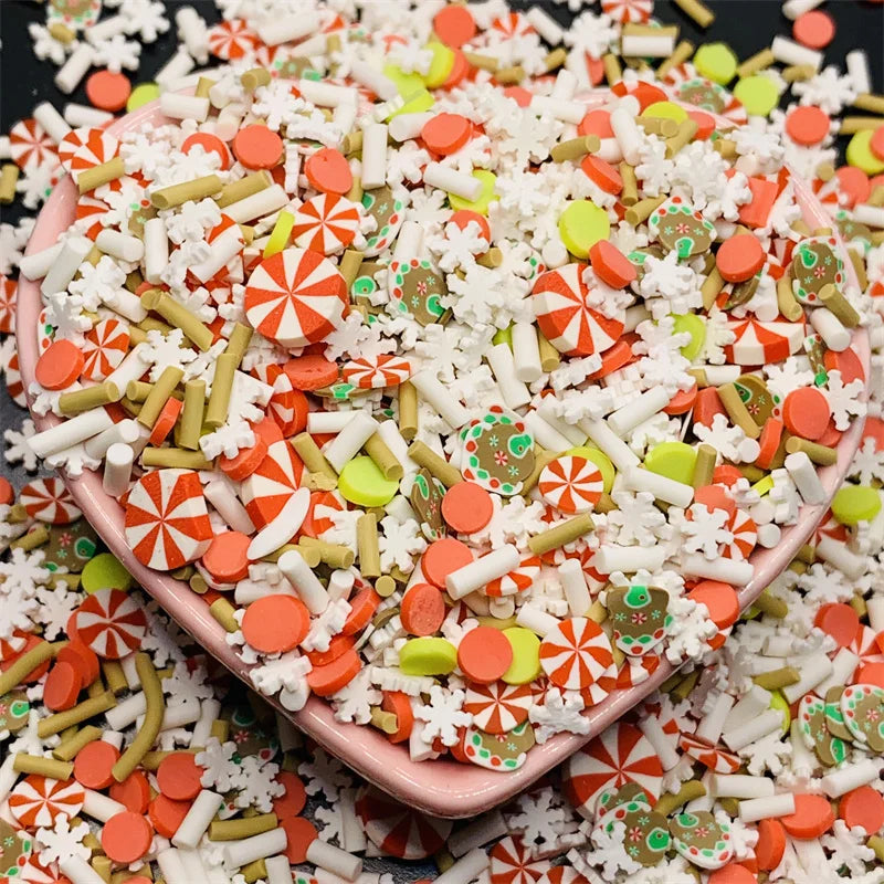 100g/Lot Pink Christmas Themed Snowman Clay Gingerbread Man Slices Mixture Rhinestone Candy Sprinkles for Decoration DIY Crafts Quake