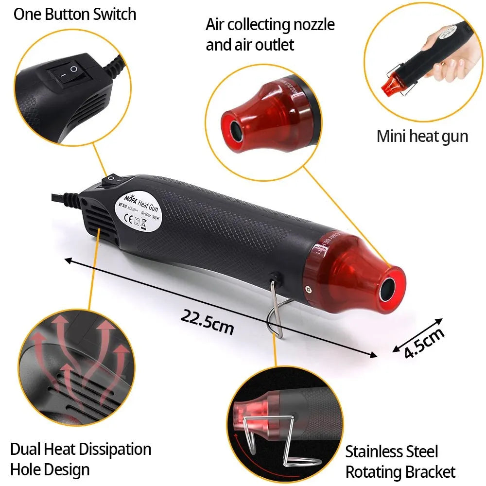 220/110V Hot Air Gun DIY Tool Heat Electric Power Tool Mini 300W Soldering Temperature Crafts Blower with Supporting Seat Shrink Quake