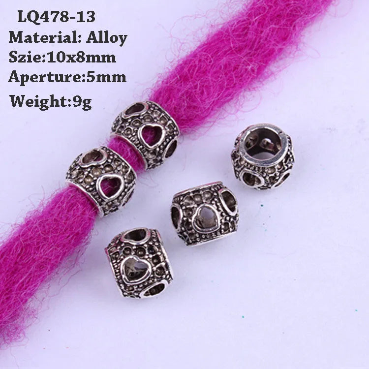 5-Piece Dreadlock Braid Beads Rings – Silver & Gold Hair Accessories