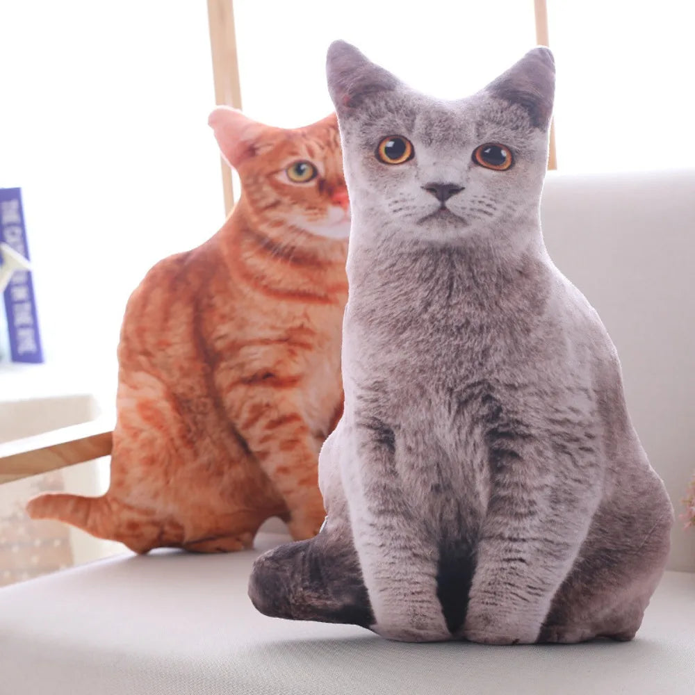 Plush Realistic 3D Cat Doll Cartoon Soft Simulation Cat Plushie Pillow Kawaii Stuffed Plush Animals Toy Cushion for Kids Girls Quake