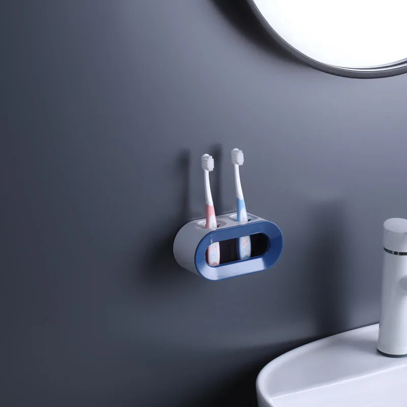 No Punch Bathroom Toothbrush Holder Wall Mounted Toothpaste Shelf Toilet Tooth Set Storage Rack Toothbrushes & Accessories Quake Blue