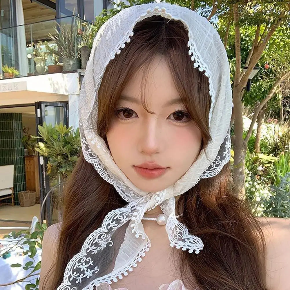 Gentle Lace Headscarf French Pastoral Style Triangular Headband Towel Fringe Headband Women Quake