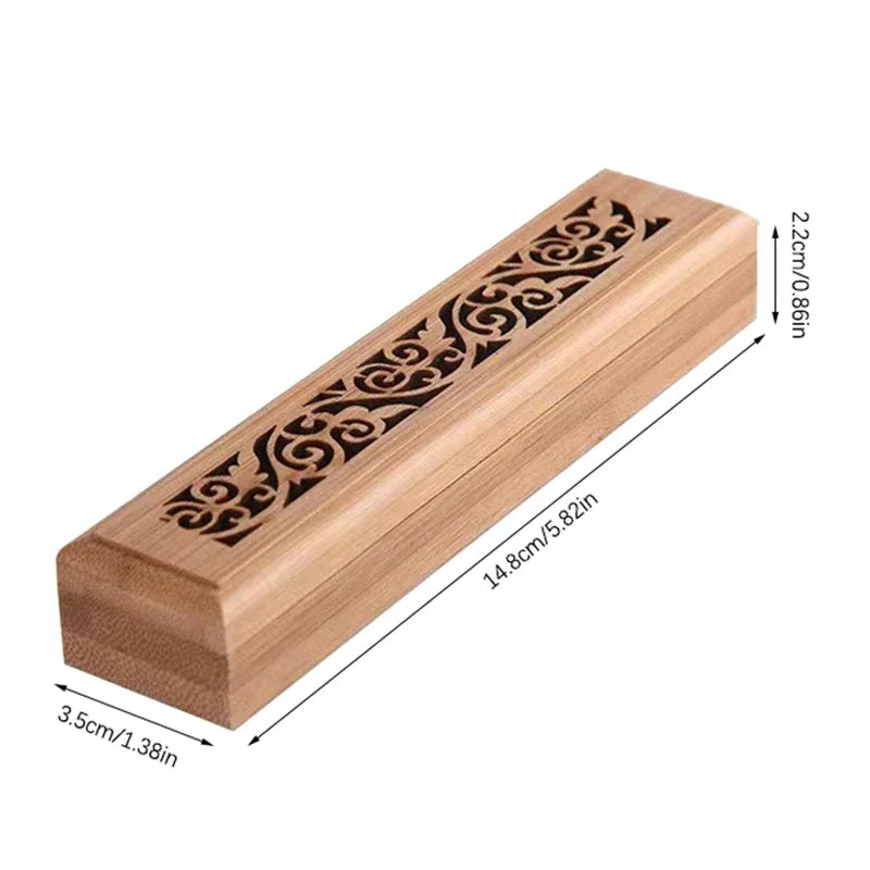 1pc Natural Bamboo Incense Burner with Laying Plate - Aromatherapy Wooden Box for Incense Storage and Burning Quake S