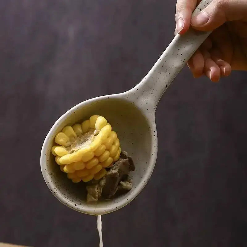 Rustic Ceramic Serving Spoon Long-handled Soup Spoon Large Spoon Ceramic Tableware Quake