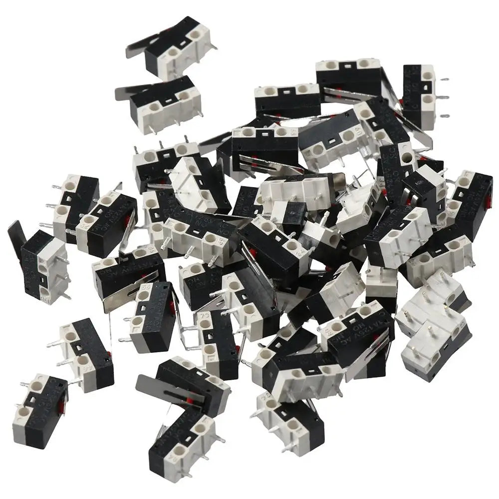 50Pcs 3 Pin Micro Limit Switch SPDT 1NC+1NO Micro Switch Black+White AC 1A 125V Limit Switch for Arduino CYT1073 Toy Mouse Quake