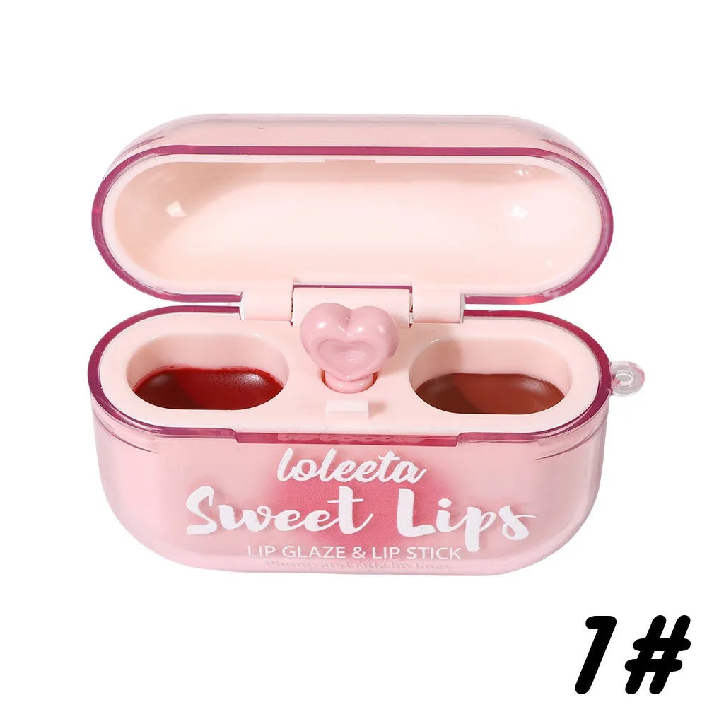 New 2-in-1 Matte Velvet Lipstick Waterproof Fairness-enhancing Glitter Lipstick Non-Fade Headphone Shape Lip Gloss Women Girl Quake 01