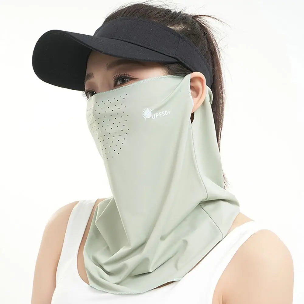 High-quality UV Protection Sunscreen Face Veil Breathable Sunshade Ice Silk Face Mask Ear Hanging Summer Face Cover Quake Light Green