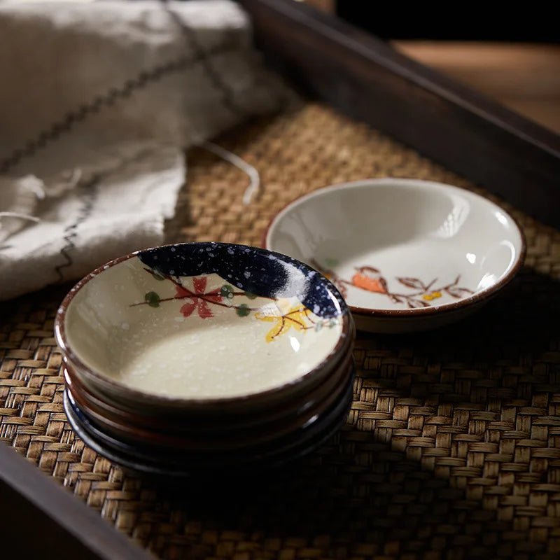 3.5in Japanese Ceramic Round Sauce Dish Vintage Soy Sauce Seasoning Household Dip Dish Sushi Sauce Snack Serving Dish Tableware Quake