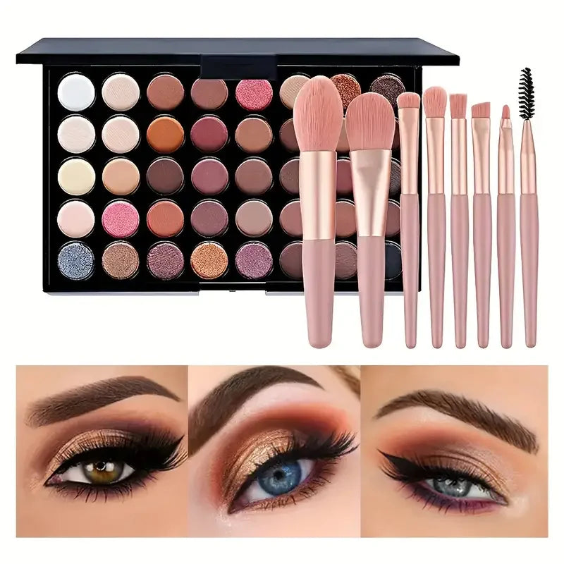 40 Colors Glitter Eyeshadow Palette Matte Waterproof Long Lasting Pressed Powder Cosmetics Kit Fashion Women Eye Makeup Palette Quake 01With brush