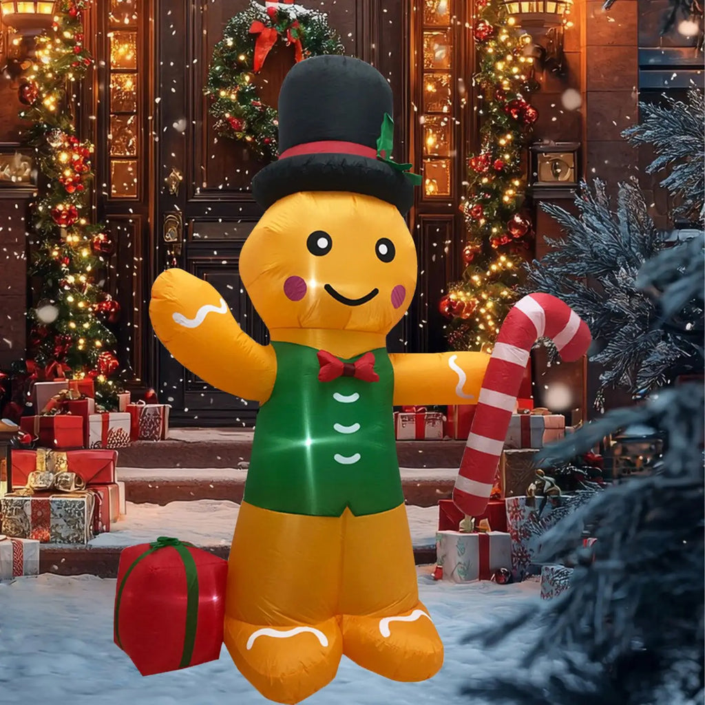 Lighted Inflatable Gingerbread Man Props Ornament Weatherproof Yard Decoration for Yard Vacation Indoor Outdoor Backyard Decor Quake