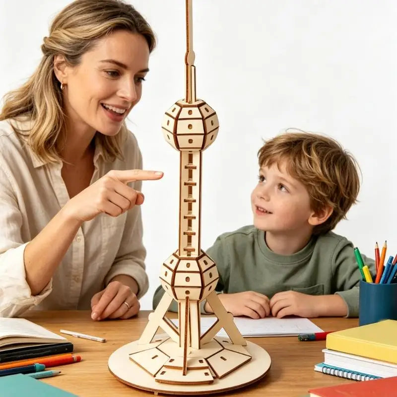 Wooden Building Project DIY Architecture Landmark Tower for Kids Students, 13.78in Assembly Activity for Classroom Science K1KF Quake