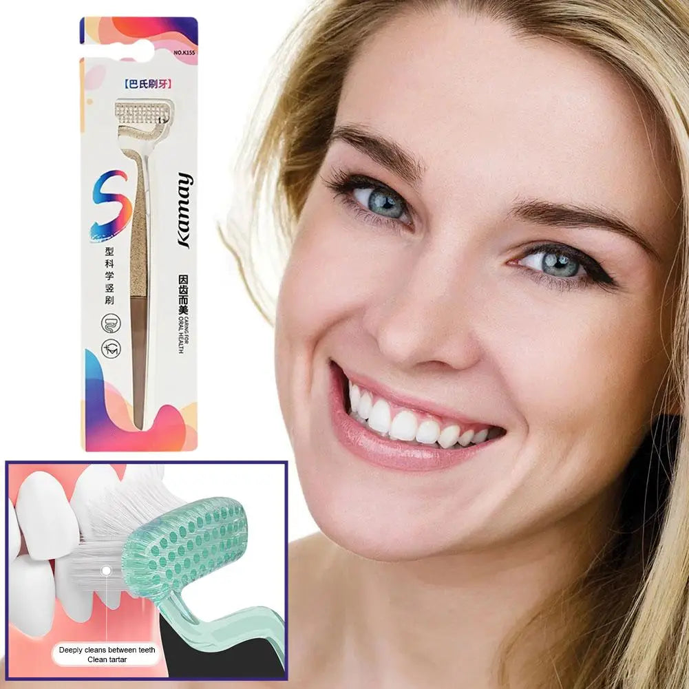 S-shaped Vertical Brushing Toothbrush Soft Bristle Teeth Gap Cleaning Tongue Scraping Gum Massage Bass Method Toothbrush For Men Quake