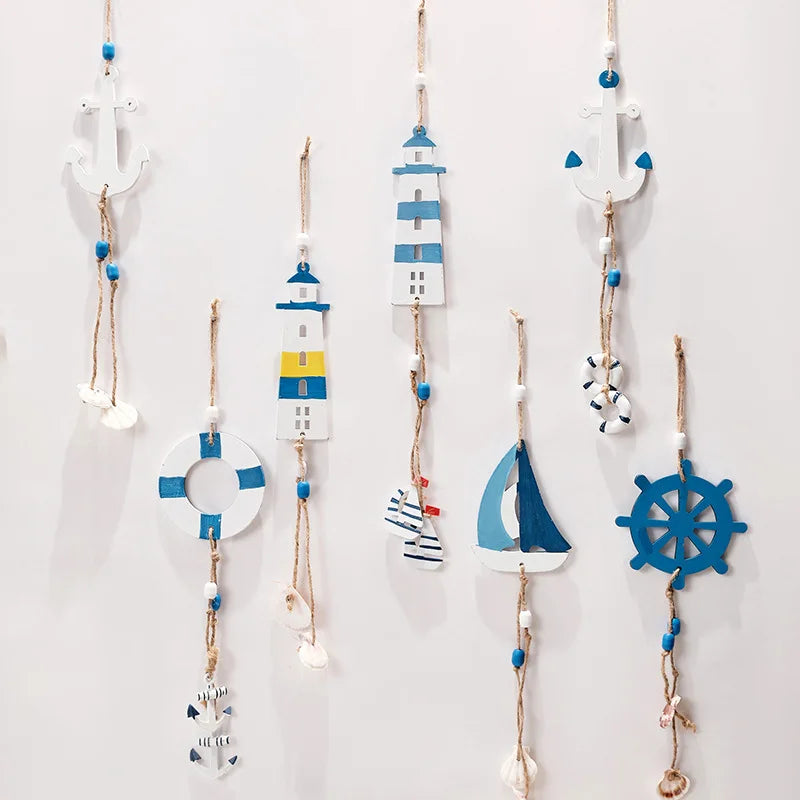 Mediterranean Style Decorative Pendant Home Background Wall Mounted Lighthouse Sailboat Wooden Crafts Quake