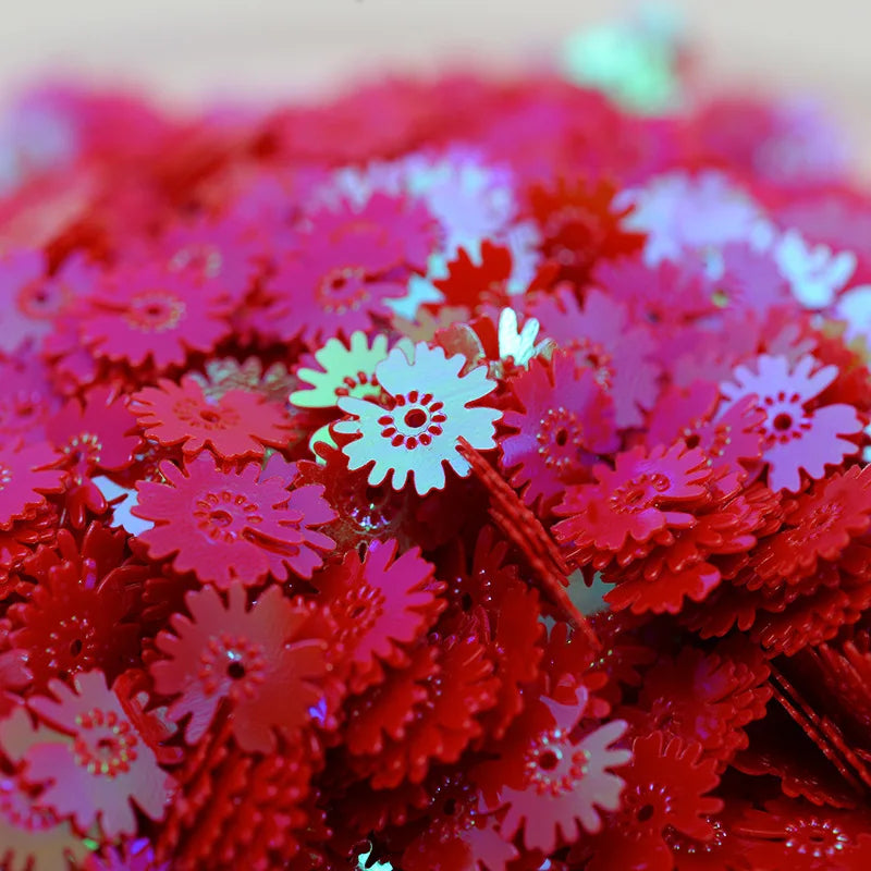 50g/500g PVC Paillette Sequins Daisy Flower Loose Colorful Lentejuelas for DIY Crafts Sewing Clothes Decor Manicure Accessories Quake 66 red 50g