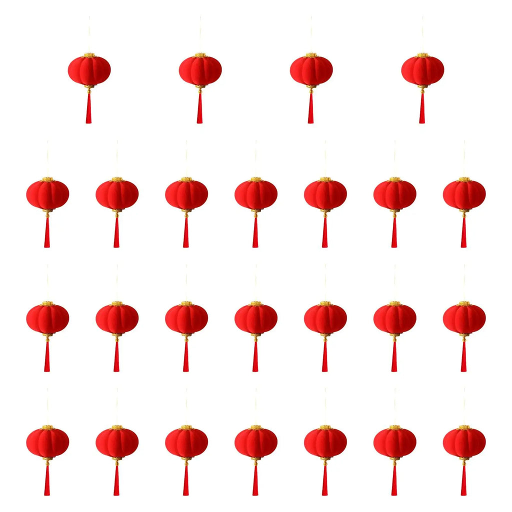 Small Chinese Lanterns Lucky Flocked Art Deco Hanging Ornaments for New Year Spring Festival Home Decor Quake 25pcs