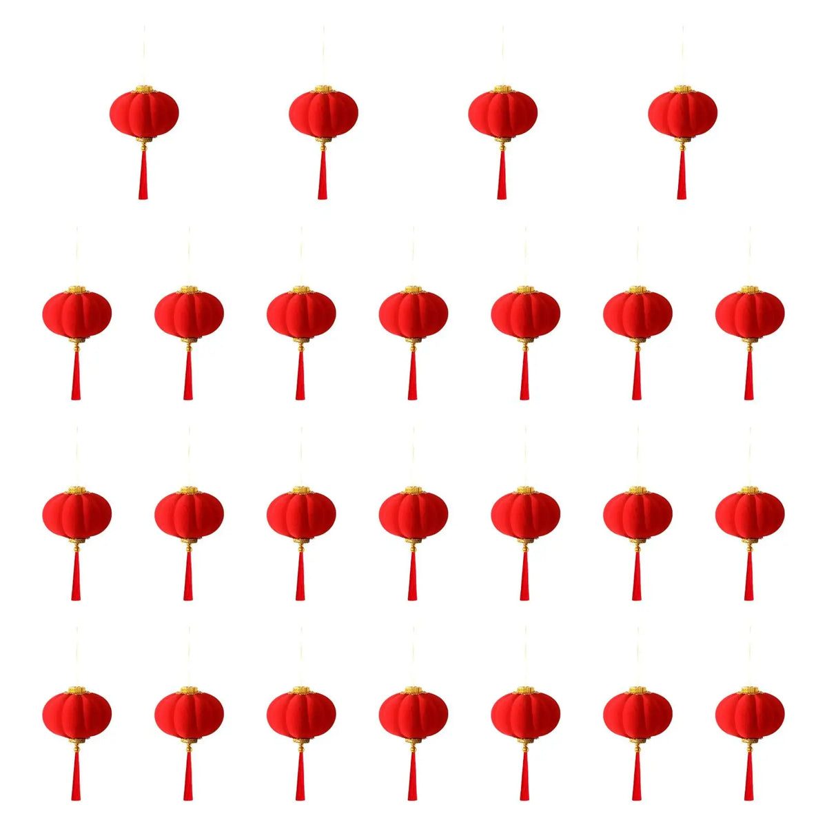 Small Chinese Lanterns Lucky Flocked Art Deco Hanging Ornaments for New Year Spring Festival Home Decor Quake 25pcs