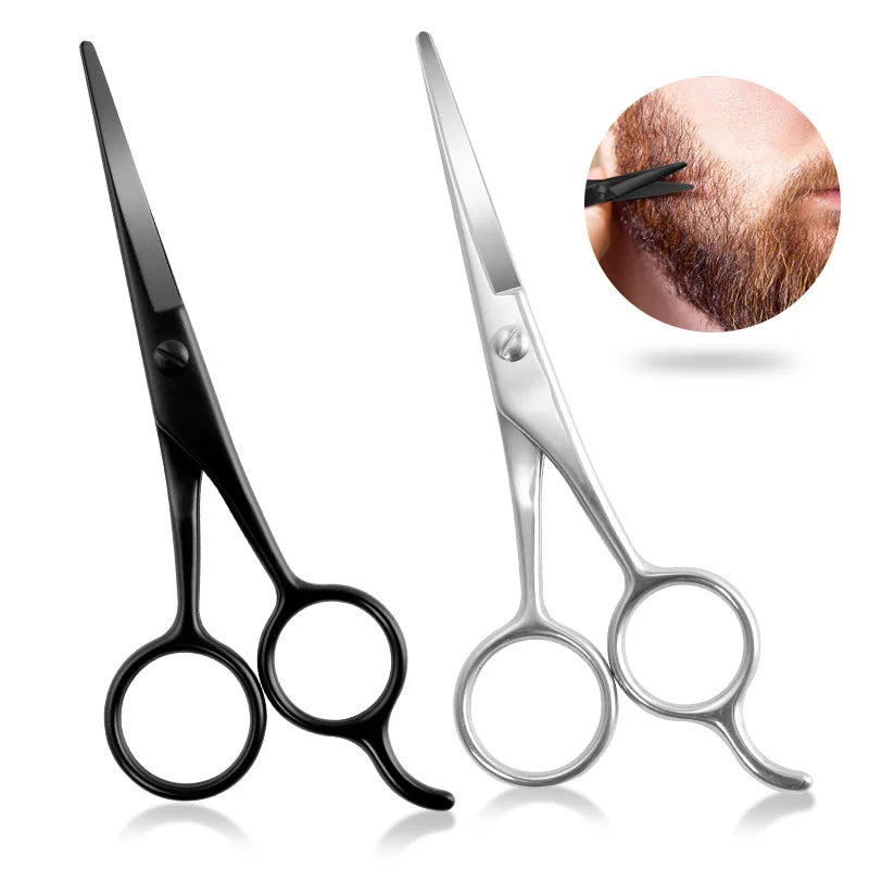 Stainless Steel Barber Cutting Scissors Professional Black Straight Handle Hair Clippers Beard Trimming Round Head Flat Scissors Quake