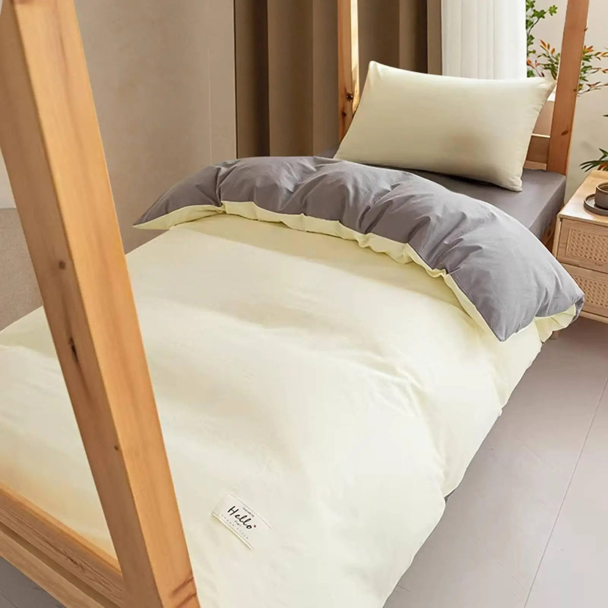 Cotton Bed in a Bag Single Size 6 Piece Duvet Set with Comforter Insert and Mattress Pad for Dorm Room Quake WhitelightGray