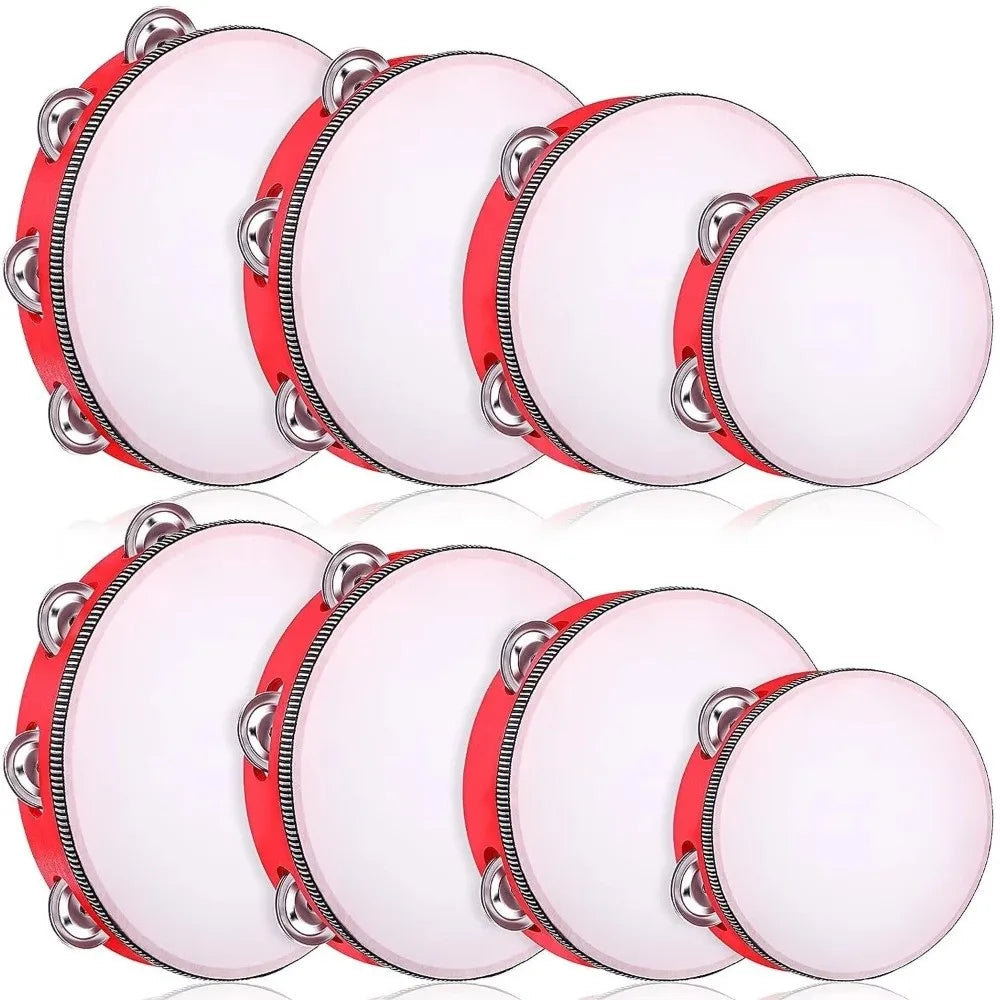 4/6/8/10 Inch Hand Held Drum Wooden Metal Jingles Percussion Toy Kids Drum Percussion Musical Instrument Children Drum Quake