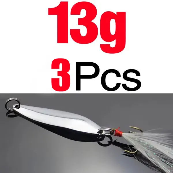 Topranc 5g 7g 10g 13g 18g 21g Metal Spinner Spoon Fishing Lure Hard Baits Sequins Noise Paillette with Feather Treble Hook Quake 13g