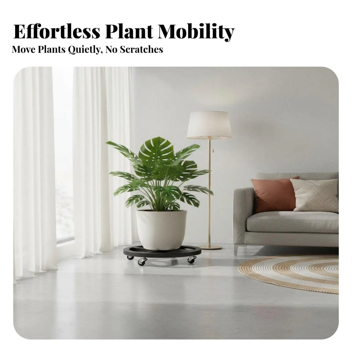 Round Plant Dolly with Wheels Indoor Outdoor Wheeled Flower Pot Tray Even Quake