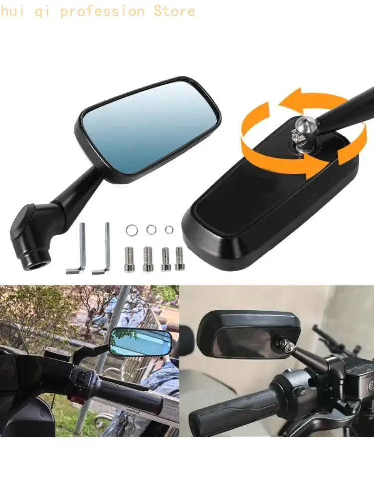 Motorcycle Mirror with Ball Joint Adjustment and Blue Mirror Lens H8WE Quake CN