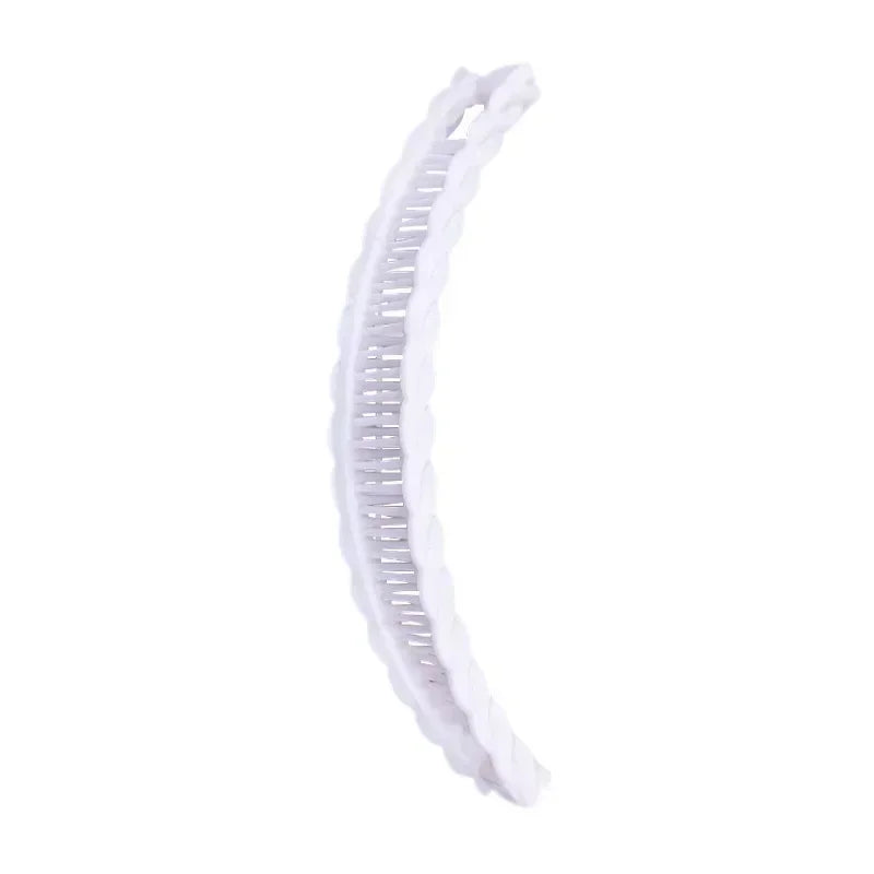 Women Solid Color Banana Hair Clip for Girls Vintage Wave Comb Hairpin Hair Braids Style Tool Fashion Practical Hair Accessories Quake white