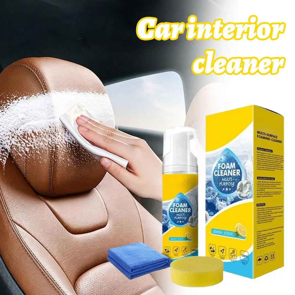 Multipurpose Car Interior Foam Cleaner for Leather Seats Fabric Roof White Shoes Neutral Stain Remover with Sponge Cloth Quake