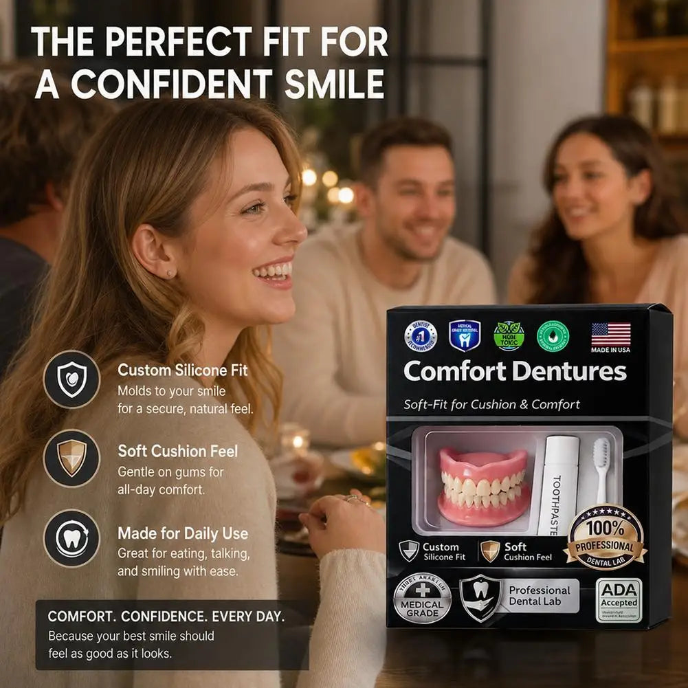 Silicone Fake Teeth Braces Immediate Dentures Comfort Fit Natural Instant Confidence Smile Oral Care for Edentulous Adults Quake