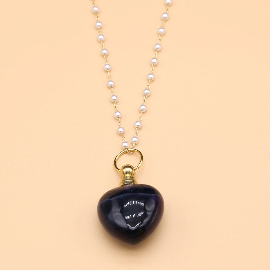 Spring Sweater Chain Perfume Bottle Necklace Natural Stone Fluorite Pendant For Women Christmas Halloween Gift Chain 80cm Quake