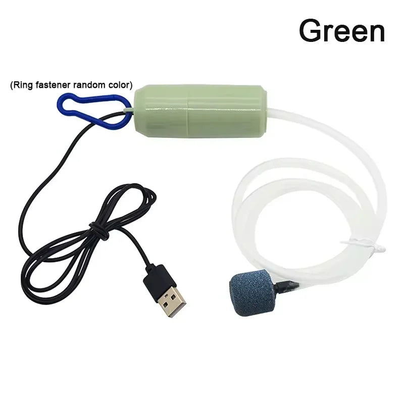 Portable USB Aquarium Air Pump, Silent Air Compressor, Portable Mini Oxygenator, Aquarium Accessories, 5V Quake Green