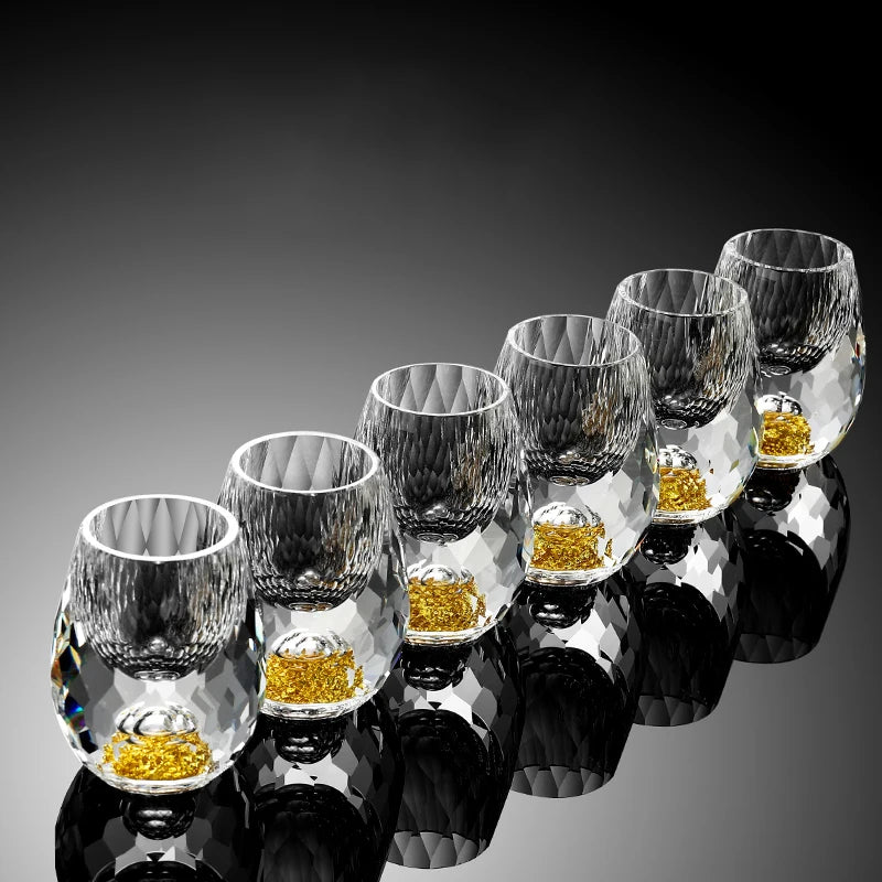 YWDL 1/2/4/6pcs Luxury Crystal Glass Vodka Sake Shochu Bar Liqueur Gold Foil Glass Tea Cup Gift Hard Liquor Wine Glasses 15ml Quake