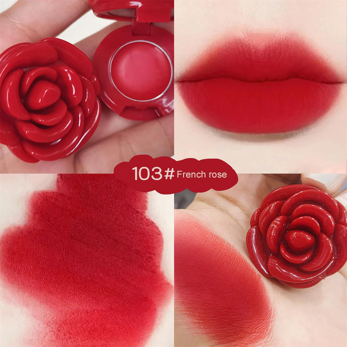 Creative Rose-Shaped Matte Lipstick Velvet Mousse Lip Clay Long-Lasting Lightweight Matte Makeup Effect Blush for All Skin Types Quake 103 rose