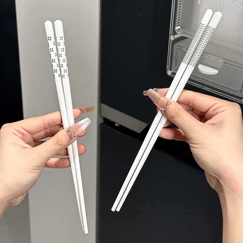 5/10 Pairs Ceramic Chopsticks, Green Pattern, Non-Slip, High Temperature Resistant, Hygienic&Easy to Clean,for Home & Restaurant Quake