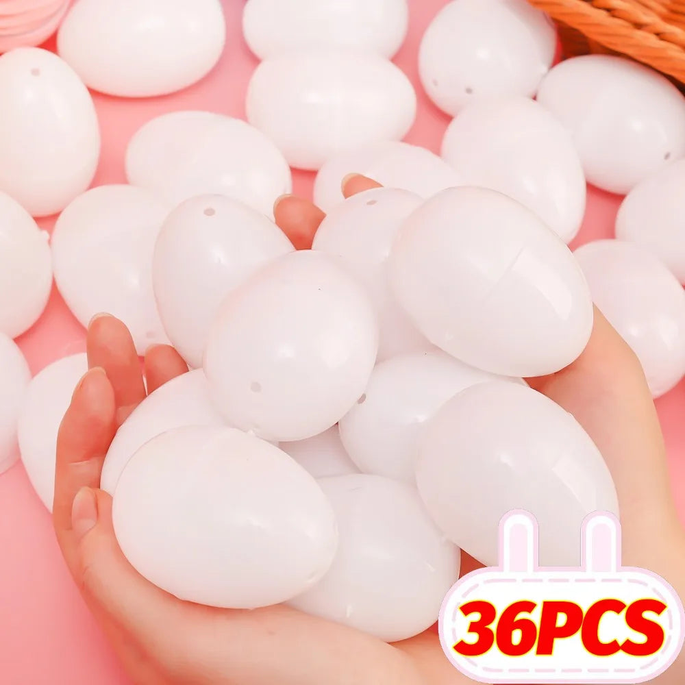 36/12PCS White Easter Filling Eggs DIY Easter Decoration Egg Plastic Empty Simulation Eggshell Game Toys Festival Party Decor Quake