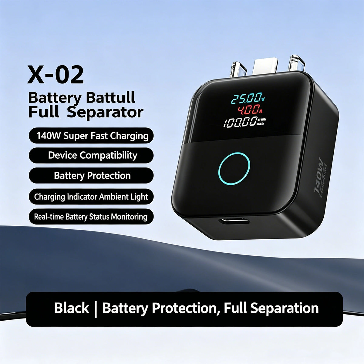 Type-C 140W Physical-Disconnect Battery Guard Anti-Overcharge Protection for Safe Overnight Charging Smart Auto Stop Charging Quake Black