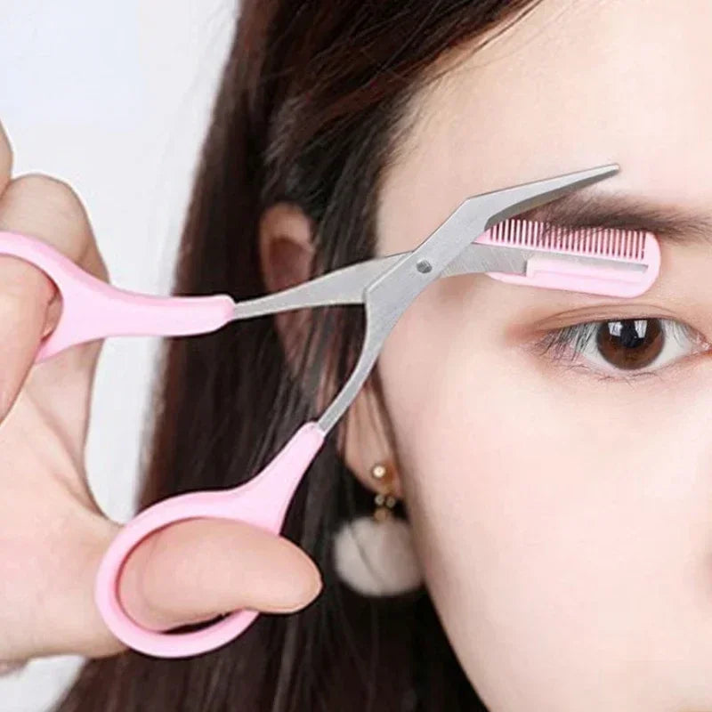 Professional Stainless Steel Eyebrow Trimmer Scissors with Comb – Precision Grooming Tool for Women Makeup Quake