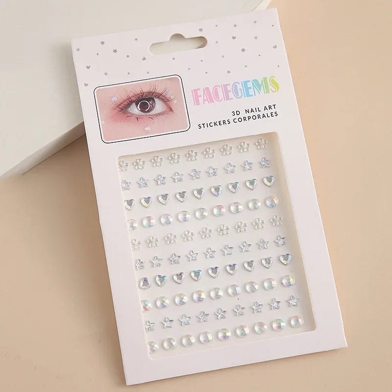Love Star Drill Eyes Makeup Jewelry Crystal Rhinestones Tattoo Stickers DIY Face Eyes Eyebrow Tear Makeup Party Tattoo Stickers Quake line 2-ab white