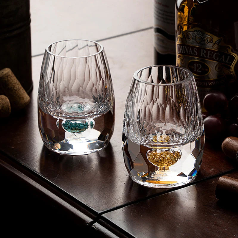 YWDL 6pcs 15ml Liquor Crystal Glasses Set Diamond Cutting Vodka Shot Glass Whiskey Sake Soju Brandy Tea Cup Wine Glasses Quake