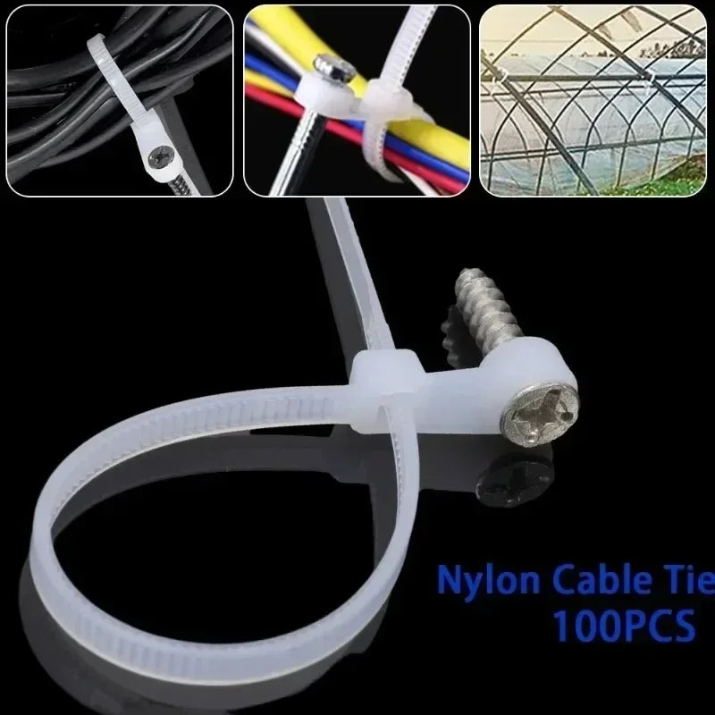500/100PCS Nylon Cable Ties with Screw Mounting Hole Self Locking Loop Wraps Bundle Fixed Cables Zip Tie Wire Fastening Straps Quake