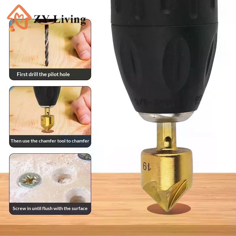 3/6Pcs Hexagonal Handle Titanium Plated Five Edge Chamfering Knife Countersunk Drill 6-19mm Woodworking Spot Facer Tool Set Quake