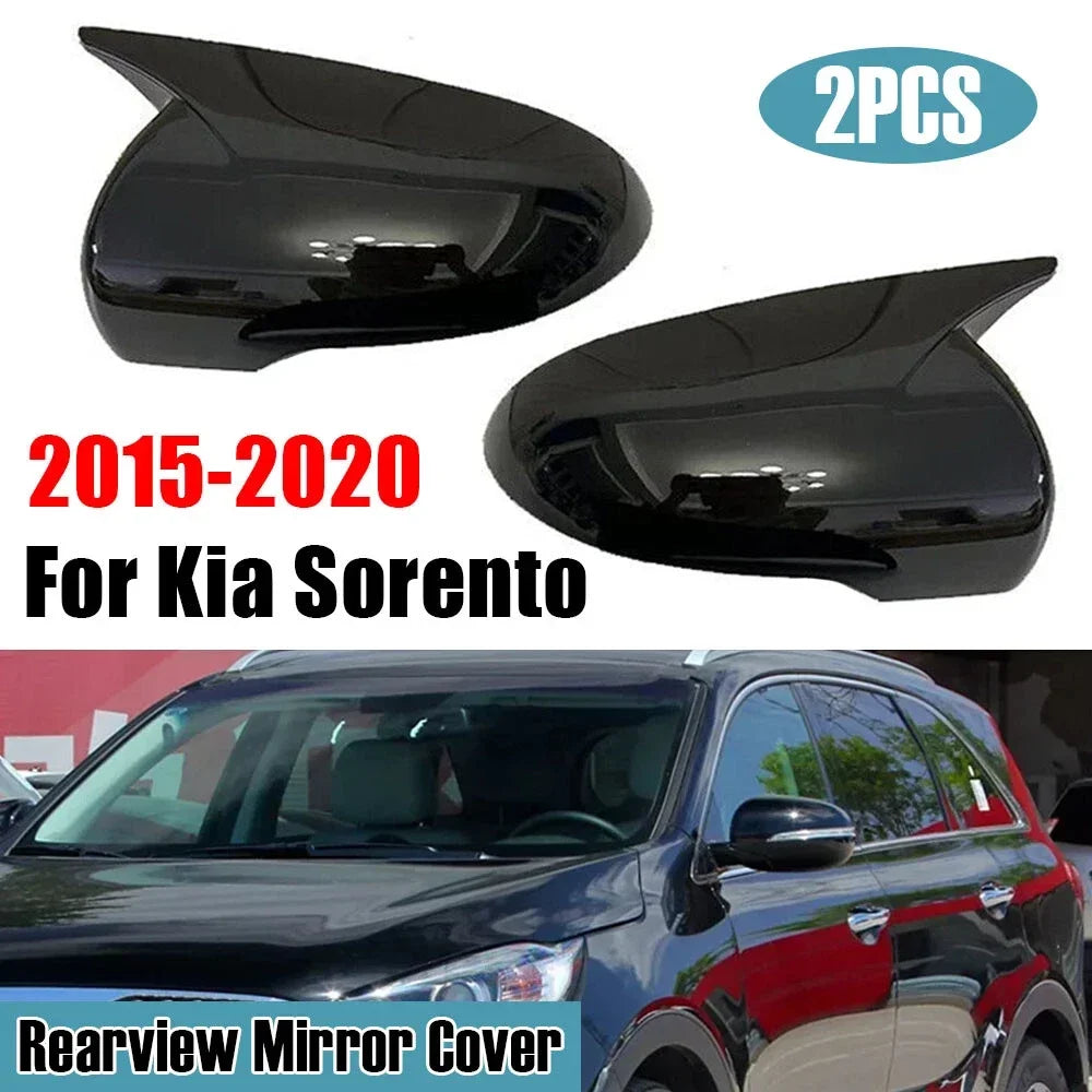 For Kia Sorento 2015-2020 Car Rearview Side Mirror Cover Wing Cap Exterior Door Rear View Case Trim Sticker Carbon Fiber Black Quake