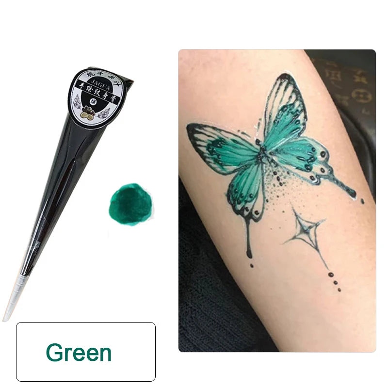 Temporary Cream Semi-Hand-Painted Cream Tattoo Cream Smear Tattoo Color Material India Painting Color DIY Tattoo Cone Body Art Quake green