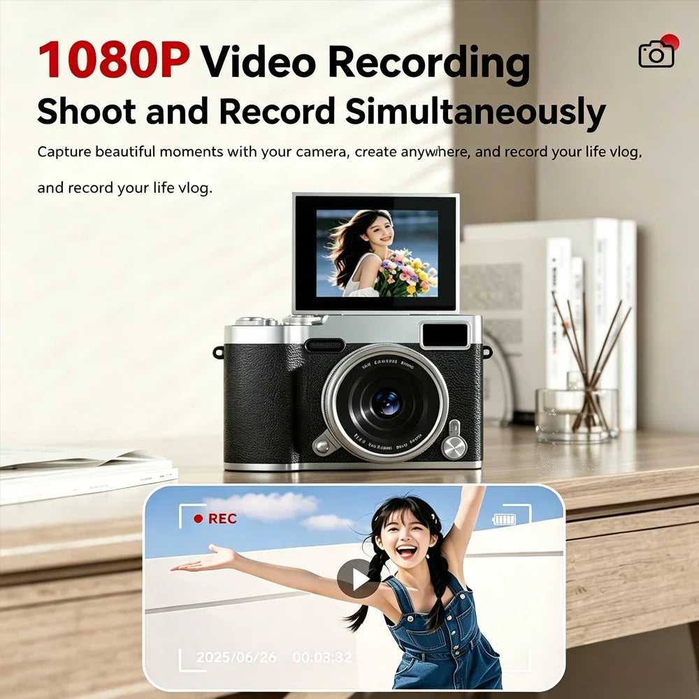 16X Digital Zoom Student Digital Camera 4800W Pixel Portable Digital Photography Camera 180 Flip Screen Selfie Camera Gifts Quake